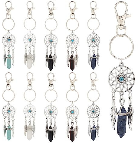 nbeads 10 Stück Traumfänger Schlüsselanhänger, Traumfänger-Anhänger mit Edelstein Charms Traumfänger Schlüsselanhänger Glückliche Dekoration für Tasche Home Hanging Ornaments Auto Anhänger