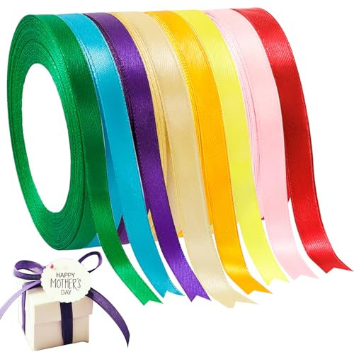 Rouleaux de ruban de satin de 6 mm, couleur mélangée – Ruban de tissu de soie satinée, pour l'emballage de cadeaux, les fêtes d'anniversaire, les mariages, les fleurs, largeur 22 m × 8