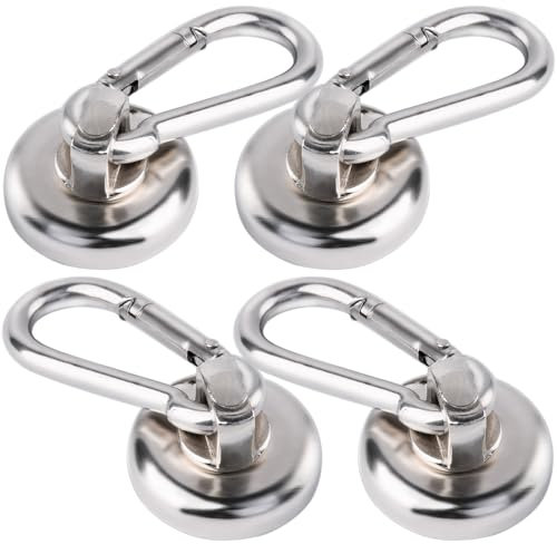 MIN CI 4 Stück Magnethaken Extra Stark, 25mm Neodym Magnete Magnetische Haken Magnete Stark 22KG Zugkraft Magnet mit Haken mit Öse Magnet Haken für Küche Badezimmer Schließfächer