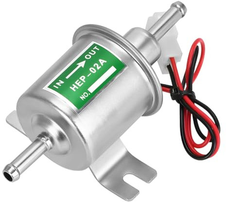CGEAMDY Pompa Di Benzina Elettrica, Pompa Carburante 12V per Carburatore Motore HEP-02A, Pompa Carburante Elettrica 3-5 Psi, Benzina a Bassa Pressione Modello HEP02A, Per Benzina E Diesel (Argento)