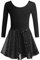 Arshiner Kinder Ballettkleidung Mädchen Ballettkleid Langarm Balletttrikot Ballettanzug Tanzkleid Tanzbody aus Baumwolle mit Chiffon Rock Tütü Schwarz 140