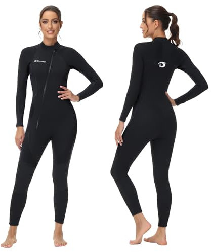 Owntop Damen Neoprenanzug 3/2mm - Vorderer Reißverschluss Voll Tauchanzüge, Stretch Pro Neopren-Nassanzug Thermische Volle Länge Tauchhaut zum Surfen Schnorcheln, Damen Schwarz XXL