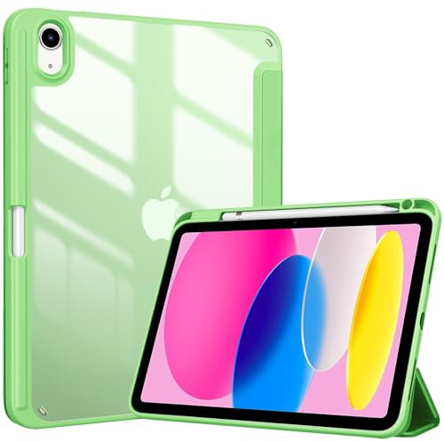 ProCase Hülle für iPad 10. Generation 2022 10,9 Zoll mit Stifthalter, Stoßfeste Smart Case Cover mit transparenter Rückseitenschale Schutzhülle Kompatibel mit ipad 10th Gen -Grün