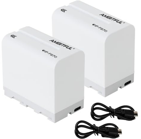 AMBITFUL NP-F970 Batteries 2 Pack 6600 mAh with Type-C Charging Cable for Sony NP F750, F550, F570 and Sony CCD-SC55, TR516, TR716, TR818, for LED Video Lights, for Camera Monitors (2pcs)