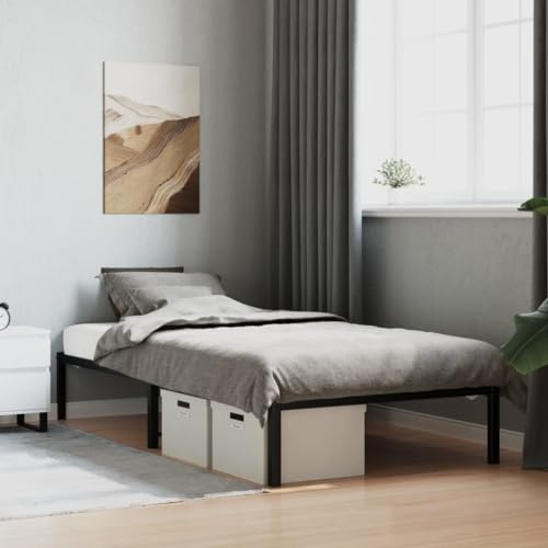 vidaXL Bettgestell, Bettrahmen mit Lattenrost, Bett Gästebett mit Stauraum, Metallbett Einzelbett Schlafzimmerbett, Schwarz 100x190cm Metall