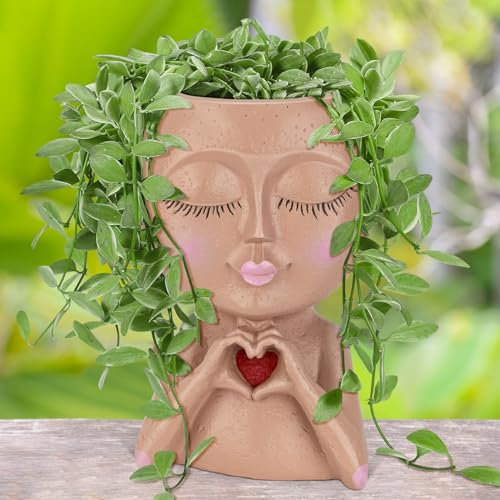 LASTOOLS Pot de fleurs pour intérieur et extérieur avec trou de drainage - Motif visage de femme