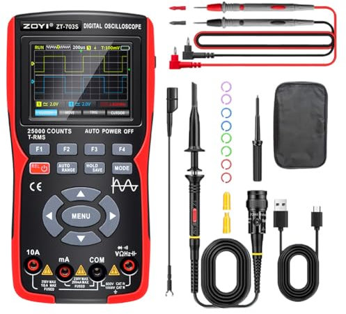 Mulcort 3in1 Digital Multimeter 50MHz Bandwidth 280MS Sampling Rate PC Waveform Data Storage Dual Channel Oscilloscope Signal Generator 3.5 Inch Color Display Digit Handheld Oscope Meter