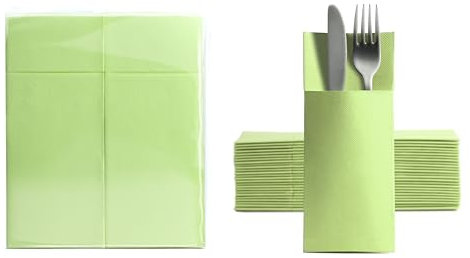 Aroba 600 Soft Point Besteckservietten weiches Material, Volumen & Struktur | fertig gefaltete Servietten mit Schlitz | 32x38 cm 1/8 Falz Bestecktasche |gute Qualität Grün Kiwi