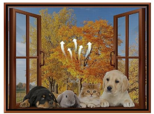 Fliegengitter Fenster, 50x90cm Fliegenvorhang Mückenschutz Klebemontage Ohne Bohren BalkonFenster Wohnzimmer, Schwarz
