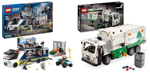 LEGO City Police Mobile Crime Lab Truck Toy for 7 Plus Year Old Boys, Girls & Kids & Technic Mack LR Electric Garbage Truck Toy for Boys & Girls aged 8 Plus Years Old, Recycling Bin Lorry