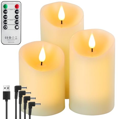 Forever Speed 3 Piezas Velas LED Recargable con Mando a Distancia, Regulable Velas Sin Llama con Cable de Carga USB para La Decoración Casera del Partido, Acampar, Boda, Regalos