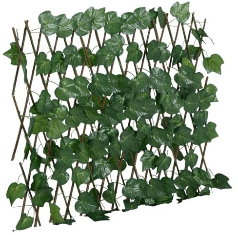 Sufrk Treillis feuilles à vis artificielle extensible vert 190 x 60 cm, haie artificielle lierre imitation à feuilles persistantes synthétique anti-chute brise-vent rampe terrasse balcon jardin