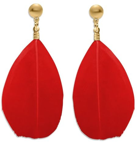 Soul-Cats 1 Paar dezente, pastell farbene Feder Ohrringe für Damen im Boho Style, Farbe: rot