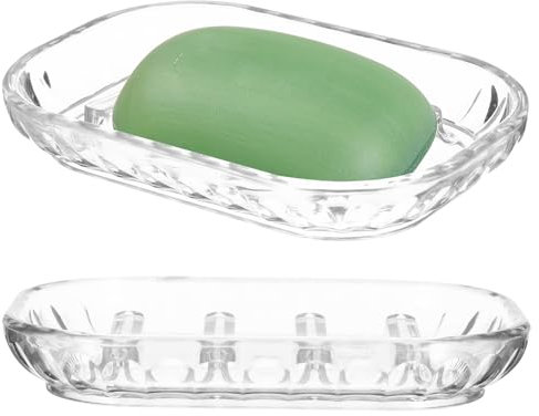 COMNICO Lot de 2 porte-savon en plastique transparent antidérapant et robuste pour salle de bain, cuisine, compteur, douche, garde le savon sec