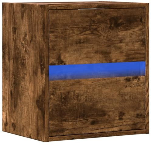 vidaXL Meuble TV Mural avec lumières LED chêne fumé 41x31x45 cm, Meuble TV Suspendu au Mur, unité TV Flottante, Support TV Mural, Meuble TV Flottant