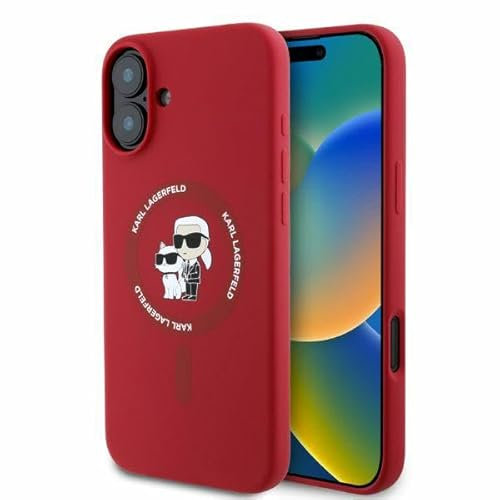 CG Mobile Karl Lagerfeld KLHMP16SSCMKCRHR Hülle für iPhone 16 6.1 Rot hardcase Silicone Karl&Choupette Heads Ring