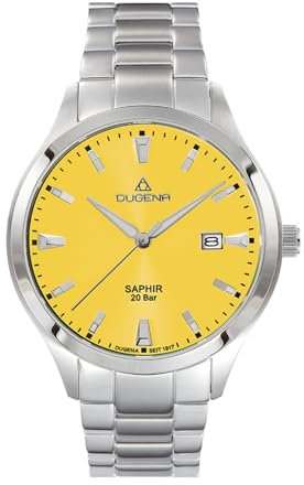 Dugena Herren-Armbanduhr Tresor Master, Quarz, Edelstahl, Saphirglas, wasserdicht, 20 bar, Farbe:Gelb