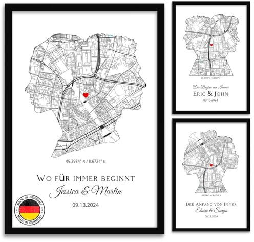 Urhome Personalisiertes Pärchen-Poster mit Wunschadresse – Wo alles begann Kunstdruck | Geschenk für Hochzeit, Jahrestag, LGBTQ+ Paare | Hochwertiger Druck auf Baumwollpapier