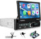 OiLiehu Radio 1 DIN con Pantalla CarPlay Android Auto Pantalla Retráctil Eléctrica 7 Reproductor Multimedia MP5 con Mirror Link/Bluetooth/FM Radio/SWC/AUX/EQ//USB/TF/Tipo C y Camara Marcha Atras