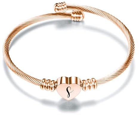 Aosyoisk Nettes Briefarmband für Frauen. Roségold Armband Initial A-Z Buchstabe Manschette Armbänder Schmuck (S)