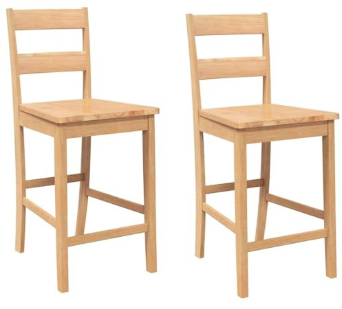vidaXL Tabourets de Bar 2 pcs Naturel Bois Massif d'hévéa, Chaise, Chaise de Bar de Cuisine, Chaise de bistrot, Chaise de Bar de Petit-déjeuner