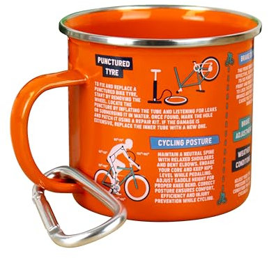 Gift Republic Cycling Guide Emaille Tasse & Karabiner Outdoor Camping Becher Langlebige Metall Kaffeetasse Radfahrer Geschenkidee Abenteuer Camping Wandern Kit Gartenarbeit Tasse 500ml