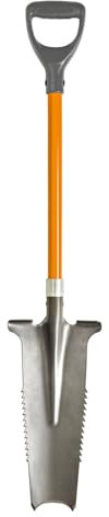 3 PAGEN® Spaten mit Wurzelsäge, Spitze aus Karbonstahl mit scharfen Zähnen, Gärtnerspaten 114 cm, mit ergonomischem Griff und breiter Trittkante - hochwertiges Spatenblatt für Harte Böden