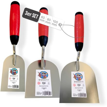 WERKFIT Profi Gipserkellen Set - Gipserspachtel Rostfrei - Maurerkelle mit Softgriff - Stukkateurkelle Hergestellt in Österreich (60+80+100)