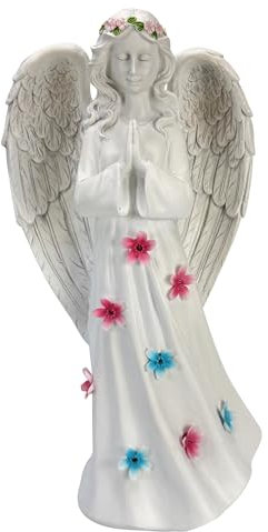 Online Fuchs Gartenfiguren - großer Engel mit LED beleuchteten Blumen für draußen - wetterfest - 37 cm hoch - Figuren mit Batteriebetrieb inkl. 6-Stunden Timer