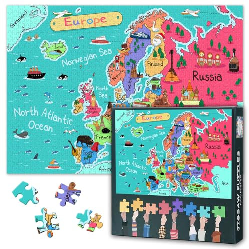 ‌Jigsaw Puzzle for Adults 1000 Piece Europe Map with Modern Cartography Art & Travel Inspiration for Geography Enthusiasts & Contemporary Wall Décor 27.5x19.7 Inch‌