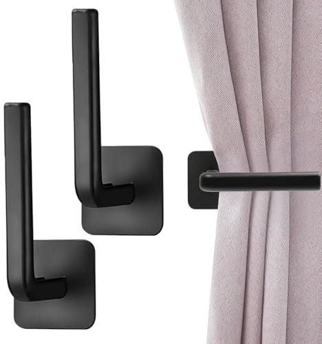 EnixwH 2 Gardinenhaken Selbstklebend Raffhalter für VorhäNge, Gardinenhalter Ohne Bohren, Gardinen Halterung, Vorhanghalter L-Förmige Vorhanghalterungen, für Wohnzimmer, Schlafzimmer, Büro