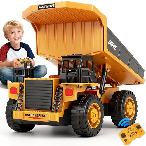 Autocarro con Cassone Ribaltabile Telecomando 2.4GHz Veicolo da Costruzione RC per Bambini Regalo Maschi Femmine di 3 4 5 6 7 8 Anni per Interno ed Esterno