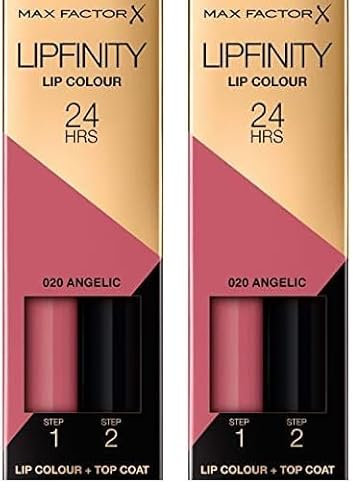Max Factor Lipfinity Lip Colour Angelic 20 –Kussechter Lippenstift mit 24h Halt ohne auszutrocknen, mit intensiver Farbabgabe, präzisem Applikator & intensiv pflegendem Gloss-Top Coat |4.2g (2er Pack)