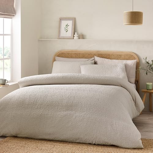 Catherine Lansfield Crinkle Seersucker Single Duvet Cover Set with Pillowcase Natural