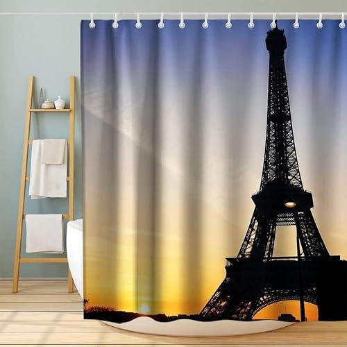 Rideau de Douche Anti Moisissure 100x200 Paris Rideau de Douche Tissu Imperméable Lavable Coucher de Soleil 3D Rideaux Baignoire Salle de Bain A/5696
