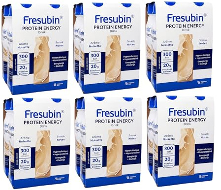 Fresubin PROTEIN ENERGY Drink Nuss 24x200ml- Hochkalorische Trinknahrung mit 20g Eiweiß von Fresenius Kabi, 300 kcal pro Flasche, glutenfrei, laktosefrei, ideal bei Mangelernährung und erhöhtem Protei