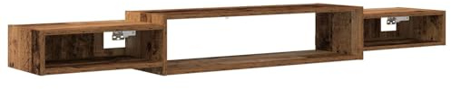Foknhdi Mueble de TV flotante con aspecto de madera envejecida – Mueble de TV montado en la pared 180 cm, mueble bajo flotante de madera, moderno estante de pared para salón y medios