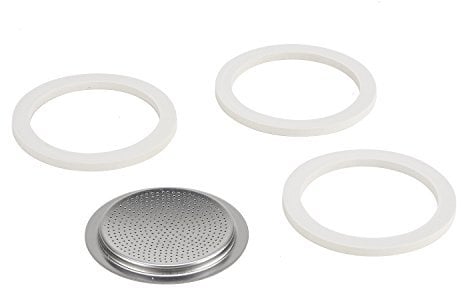 Bialetti 0186002 Accessoires Café et Dosette Blister Inox 3 Joints + Filtre 4 Tasses