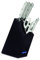 Arcos Serie Riviera Blanc - Juego de Cuchillos de 5 piezas en Caja de Regalo (4 Cuchillos + 1 Tijeras) - Hoja de Acero Inoxidable Forjado NITRUM - Mango de Polioximetileno (POM) - Bloque de madera de color negro lacado
