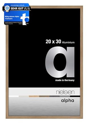 nielsen Bilderrahmen, 20 x 30 cm, Aluminium, Eiche, Fotorahmen zum Auftstellen und Aufhängen im Hoch- & Querformat, Echtglas, Alpha