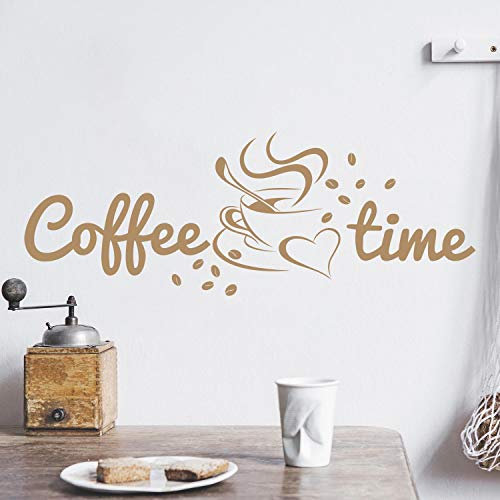 Coffee TIME Wandtattoo Sticker Aufkleber Kaffeezeit Kaffee Zeit (50cm (B) x 18cm (H), Hellbraun)