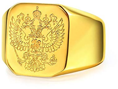 Bishilin Ringe Gothic Herren, Edelstahl Ring Adler Poliert Siegelring Quadrat Ring Freundschaftsring Gold Größe 54 (17.2)