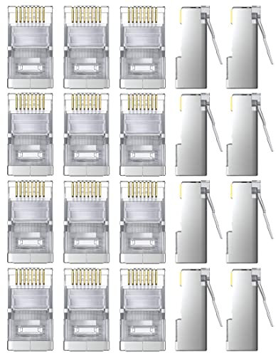 GeekerChip-Conector de Engarce Blindado Cat6,20 Piezas RJ45 8P8C Ethernet Crimp Connector Cat6 Blindado Modular Plugs STP Cable de Red Crimp Extremos Conector