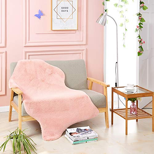 Teppich Wölkchen Fellteppich, Kunstfell Teppich Waschbar, Hasenfell Imitat, Kaninchenfell, Kurzfell - Flauschiger Teppich, Bettvorleger, Teppich Fell, Fell für Sofa - Rosa - Fell 80x120cm