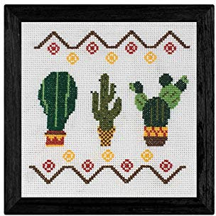 DELICATELA Kreuzstich-Set, Kakteen, Aida-Stoff, 14 Karat, 25 cm x 25 cm, Stickgarn, Kreuzstich-Schema, ideal für Anfänger