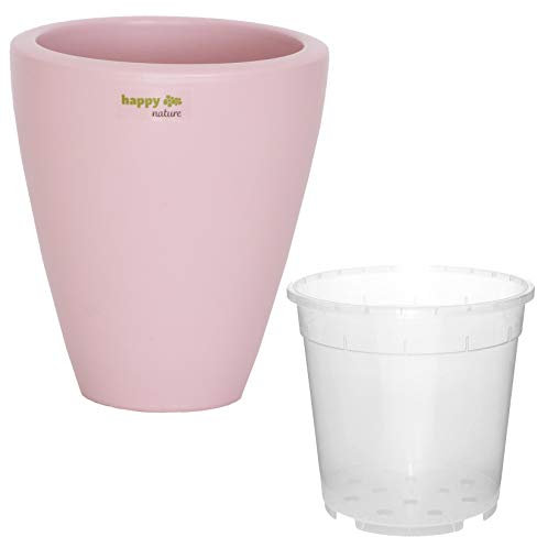 happy nature Set2 1 Keramik Orchideentöpfe Rhodos Silver pink H 17 cm + 1 Kulturtop