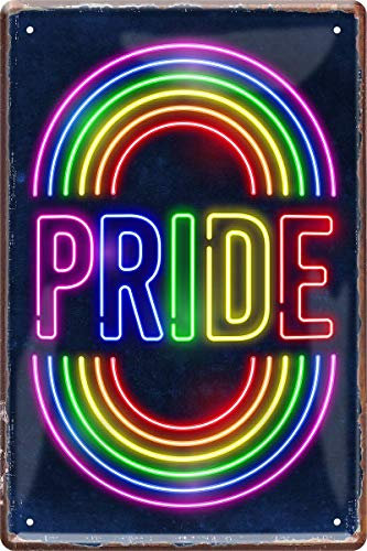 WOGEKA ART Retro Blechschild - Pride Neon Rainbow - witziger Spruch als Geschenk-Idee zum Geburtstag Weihnachten zur Dekoration 20x30 cm Vintage-Design aus Metall 1096