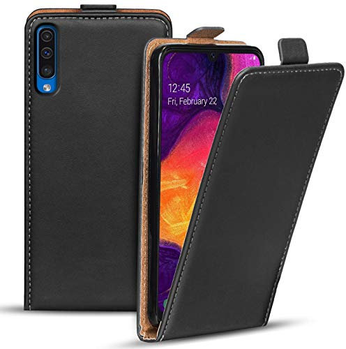 Verco Flip Cover für Samsung Galaxy A50 Case, Samsung A30s Flipstyle Schutzhülle für Samsung A50 A30s Hülle Kunstleder Tasche vertikal klappbare Handyhülle, Schwarz