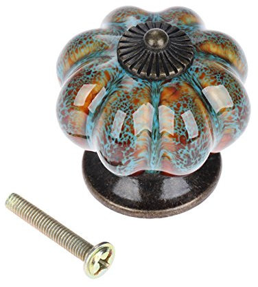 Mgoodoo 20PCS Cabinet Knobs Drawer Handles,Pumpkin Shaped Cabinet Handle with Leopard Print,Blue Cupboards Door Knobs with Screws,Ceramic Pull for Dresser Drawers and Kitchen Bathroom Cabinet Office