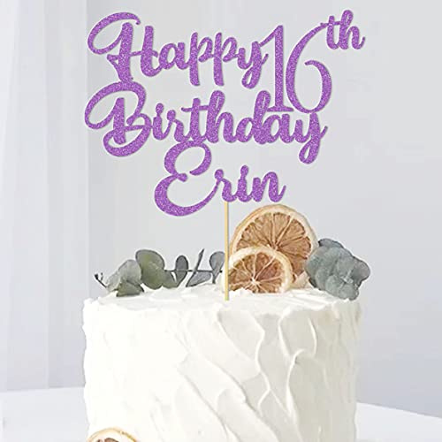 Personalised with Any Name Any Age Cake Topper Custom Happy Birthday Cake Decoration Multicolour Glitter Card 10 13 16 18 21 30 40 50 60 (Lilac)